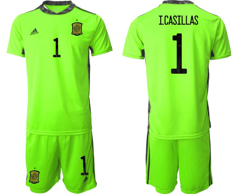 Men 2021 World Cup National Spain fluorescent green goalkeeper #1 Soccer Jerseys1->->Soccer Country Jersey